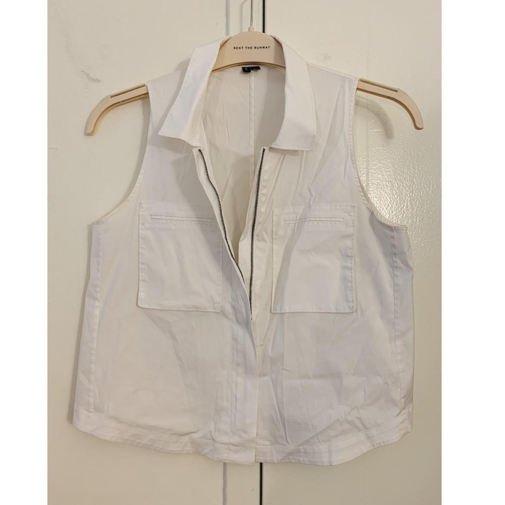 Theory White Sleeveless Collard Blouse